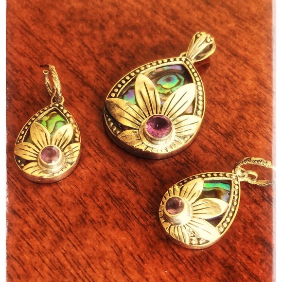 Silver set with abalone pearl and amethyst🌸earrings with pendant 🌺 - Picture 14 of 14